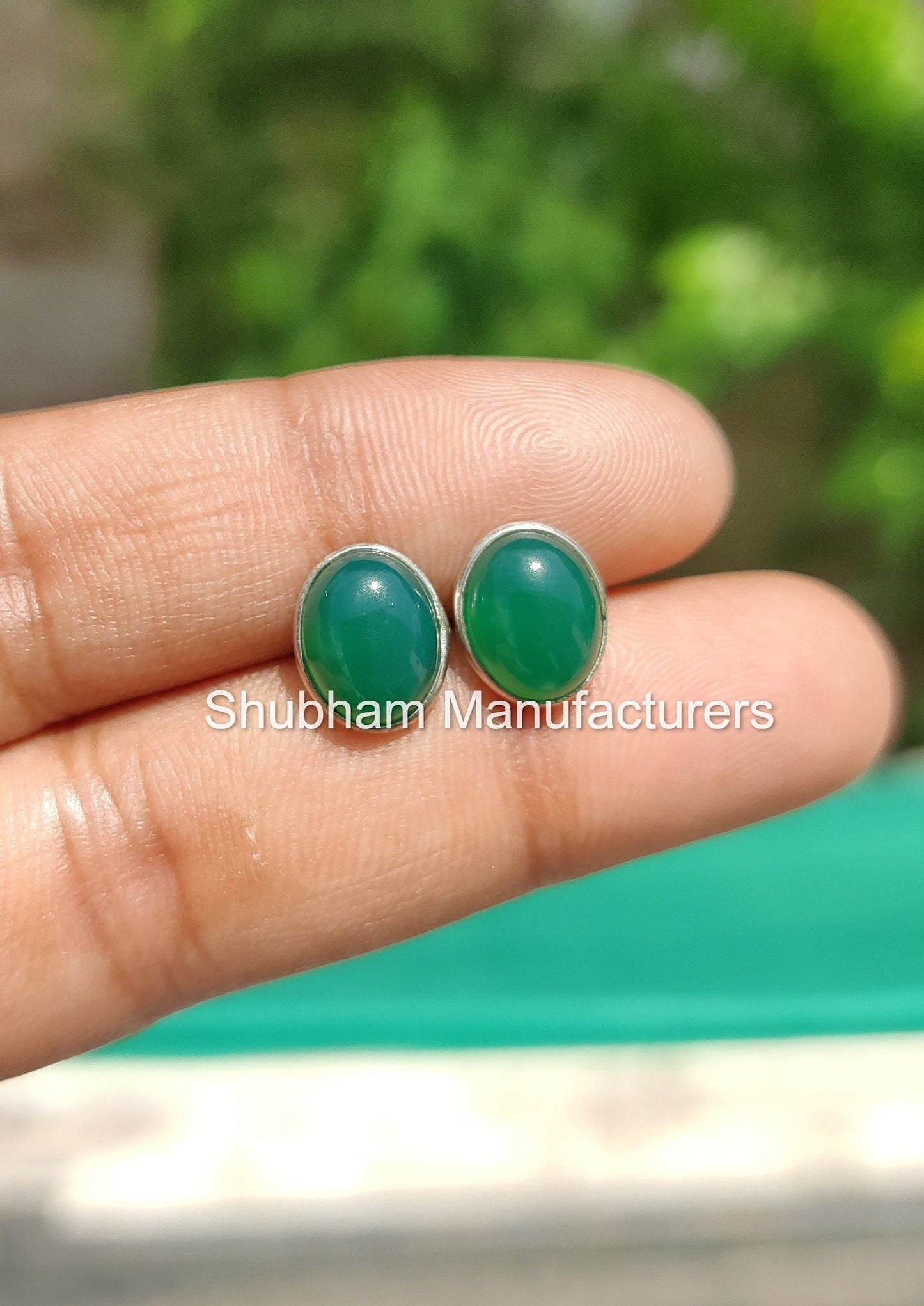 Green Onyx Stud Earrings, 925 Sterling Silver Studs, Green Gemstone Earrings, Simple Everyday Jewelry, Green Post Earrings, Gift for Women