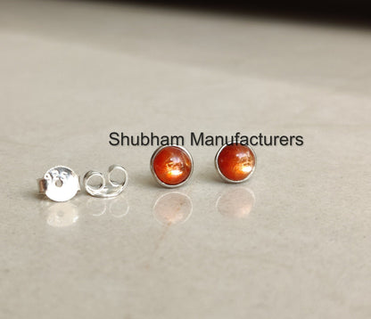 Sunstone Stud Earrings, 925 Sterling Silver Studs, Orange Gemstone Studs, Dainty Minimalist Earrings, Flashy Stone Jewelry, Unisex Jewelry