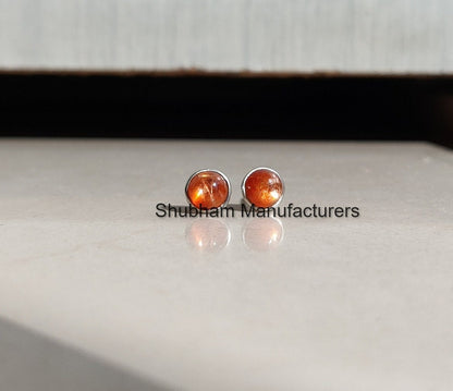 Sunstone Stud Earrings, 925 Sterling Silver Studs, Orange Gemstone Studs, Dainty Minimalist Earrings, Flashy Stone Jewelry, Unisex Jewelry