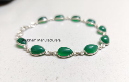 Natural Green Onyx Bracelet, 925 Sterling Silver Bracelet, Green Stone Adjustable Bracelet, Handmade Gemstone Jewelry, Birthstone Bracelet