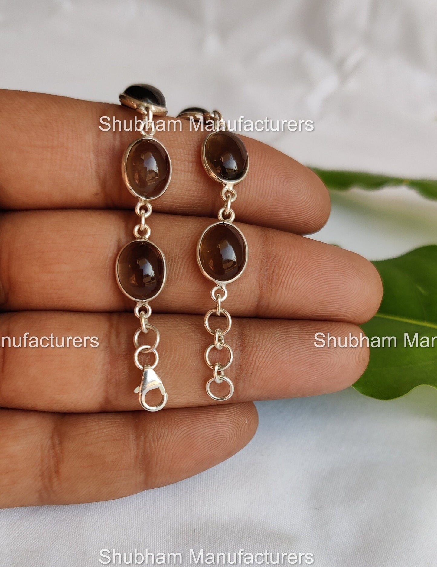 Natural Smoky Quartz Bracelet, 925 Sterling Silver Bracelet, Brown Quartz Jewelry,Link Chain Adjustable Bracelet,Birthstone Bracelet for Her