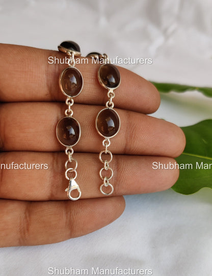 Natural Smoky Quartz Bracelet, 925 Sterling Silver Bracelet, Brown Quartz Jewelry,Link Chain Adjustable Bracelet,Birthstone Bracelet for Her
