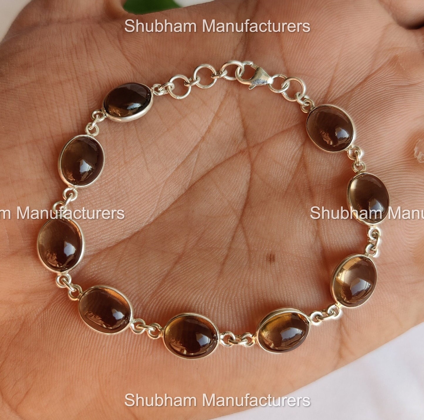 Natural Smoky Quartz Bracelet, 925 Sterling Silver Bracelet, Brown Quartz Jewelry,Link Chain Adjustable Bracelet,Birthstone Bracelet for Her