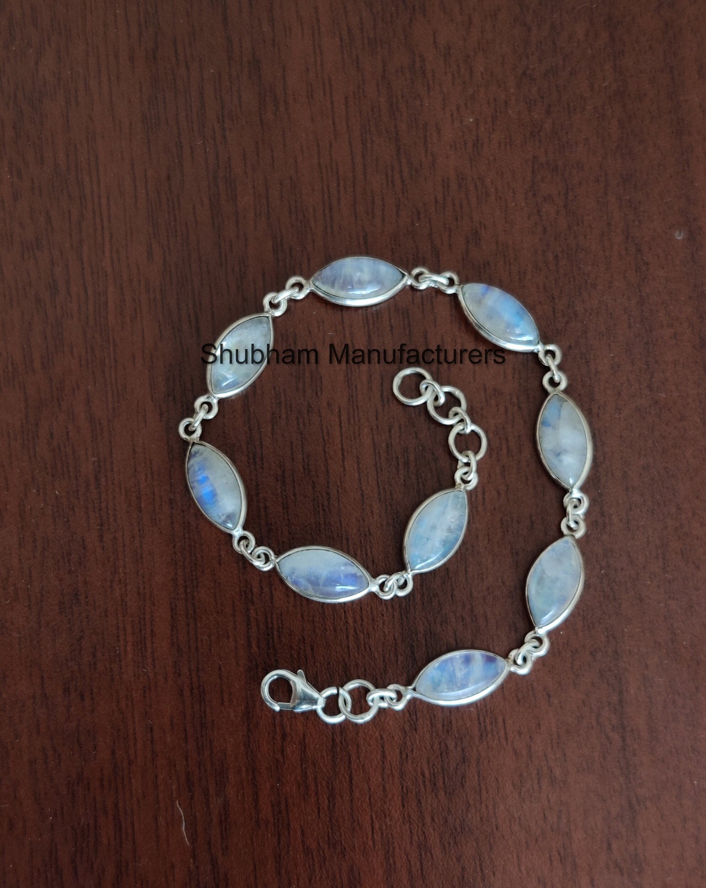 Natural Rainbow Moonstone 925 Sterling Silver Bracelet, Marquise Shape Adjustable Bracelet, Blue Flash moonstone Jewelry, Gemstone Bracelet