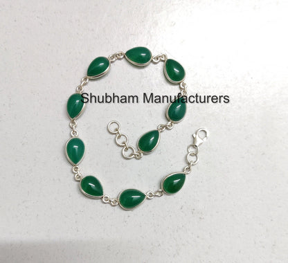 Natural Green Onyx Bracelet, 925 Sterling Silver Bracelet, Green Stone Adjustable Bracelet, Handmade Gemstone Jewelry, Birthstone Bracelet