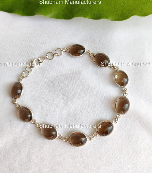 Natural Smoky Quartz Bracelet, 925 Sterling Silver Bracelet, Brown Quartz Jewelry,Link Chain Adjustable Bracelet,Birthstone Bracelet for Her