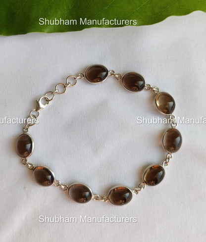 Natural Smoky Quartz Bracelet, 925 Sterling Silver Bracelet, Brown Quartz Jewelry,Link Chain Adjustable Bracelet,Birthstone Bracelet for Her