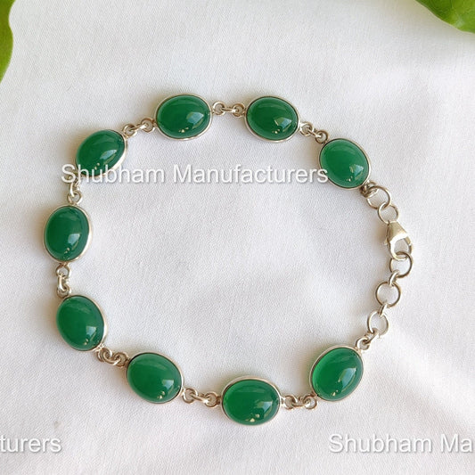 Genuine Green Onyx Bracelet, 925 Sterling Silver Bracelet, Green Gemstone Adjustable Bracelet, Dainty Minimalist Bracelet for Women