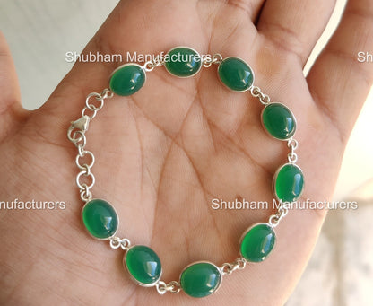 Genuine Green Onyx Bracelet, 925 Sterling Silver Bracelet, Green Gemstone Adjustable Bracelet, Dainty Minimalist Bracelet for Women