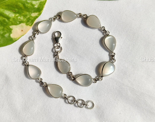 Natural White Moonstone Bracelet, 925 Sterling Silver Bracelet, Healing Moonstone Jewelry, Adjustable Gemstone Bracelet, Gift for Love