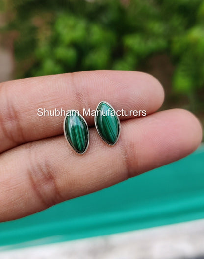 Natural Malachite Studs Earrings, 925 Sterling Silver Studs, Malachite Silver Post Earrings, Green Gemstone Earrings, Birthstone Jewelry