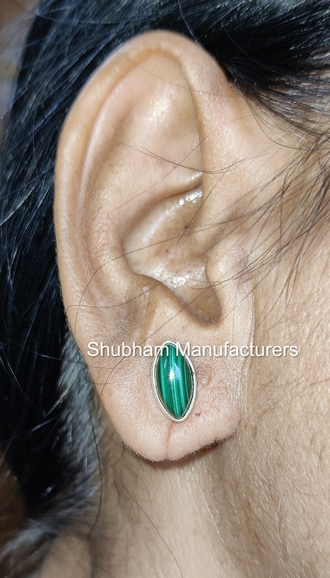 Natural Malachite Studs Earrings, 925 Sterling Silver Studs, Malachite Silver Post Earrings, Green Gemstone Earrings, Birthstone Jewelry