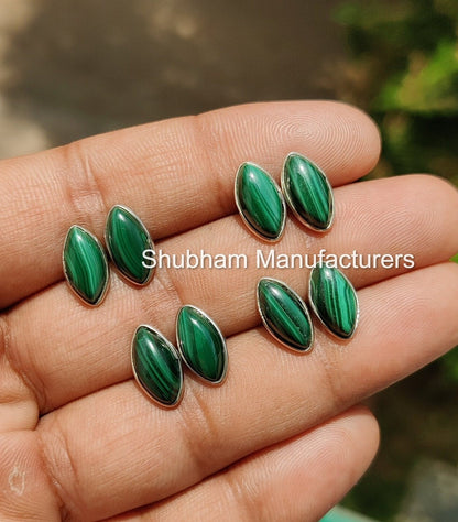 Natural Malachite Studs Earrings, 925 Sterling Silver Studs, Malachite Silver Post Earrings, Green Gemstone Earrings, Birthstone Jewelry