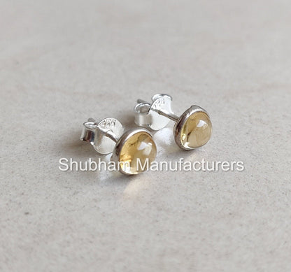 Natural Citrine Stud Earrings, 925 Sterling Silver Studs, Tiny Citrine Post Earrings, November Birthstone, Yellow Citrine Jewelry for Women