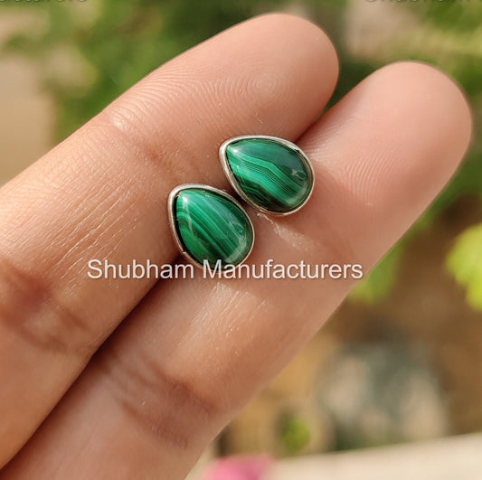 Natural Malachite Stud Earrings, 925 Sterling Silver Studs, Malachite Post Earrings, Green Malachite Jewelry, Perfect Gift for Her,for Girls