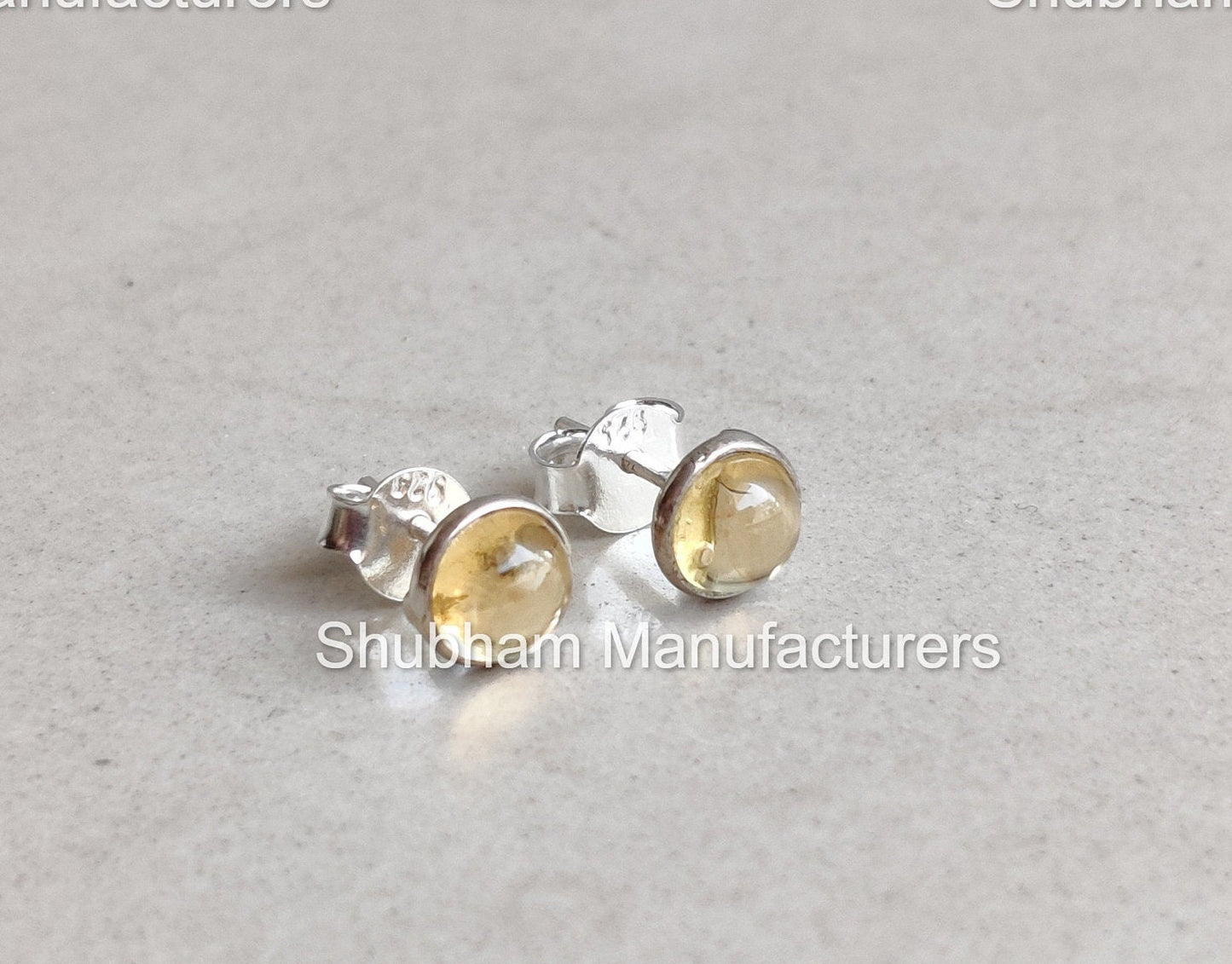 Natural Citrine Stud Earrings, 925 Sterling Silver Studs, Tiny Citrine Post Earrings, November Birthstone, Yellow Citrine Jewelry for Women