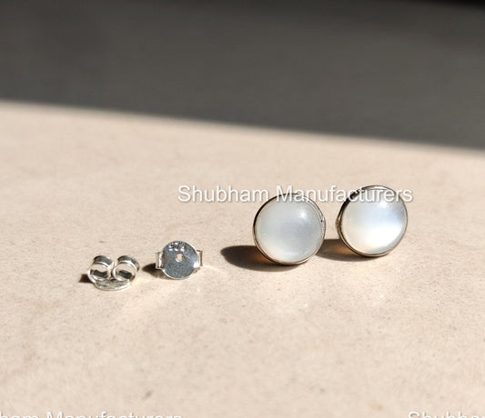 Natural White Moonstone Studs, 925 Sterling Silver Studs, White Moonstone Post Earrings, Silver Moonstone Minimalist Jewelry,June Birthstone