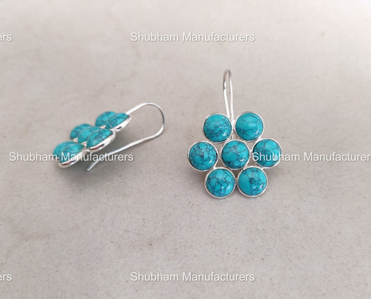 Turquoise Earrings, 925 Sterling Silver Earrings, Turquoise Drop Earrings, Blue Gemstone Earrings, Unique Design Earrings, Wedding Earrings