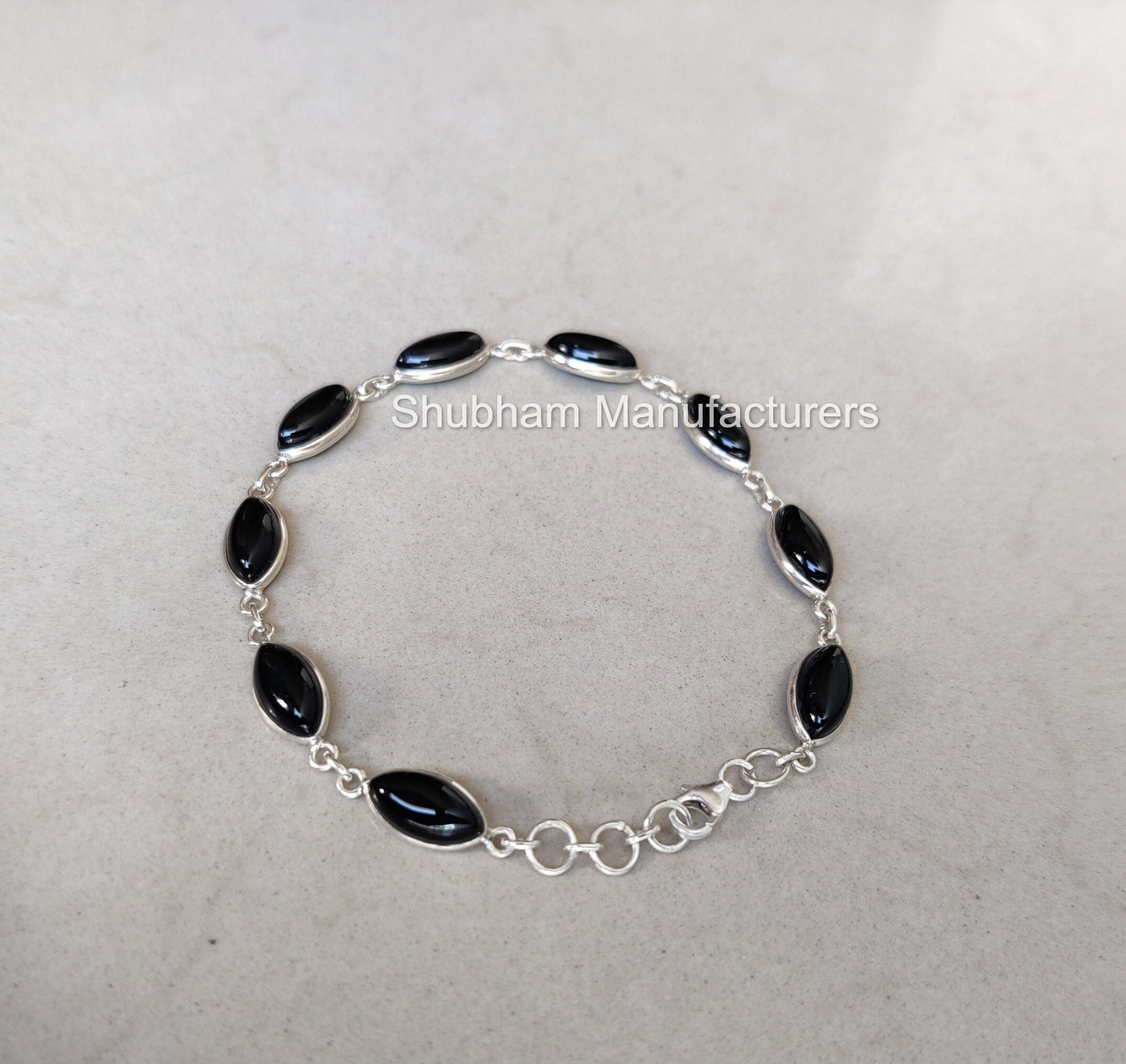 Natural Black Onyx Bracelet, 925 Sterling Silver Bracelet, Gemstone Adjustable Bracelet, Black Onyx Silver Jewelry, Handmade Gift for Women