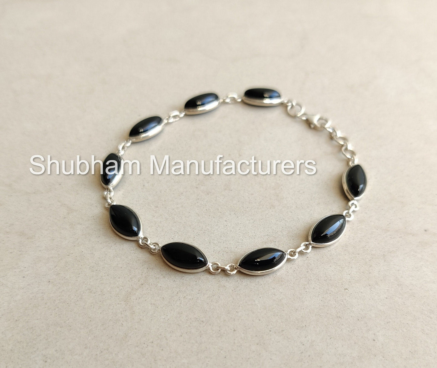 Natural Black Onyx Bracelet, 925 Sterling Silver Bracelet, Gemstone Adjustable Bracelet, Black Onyx Silver Jewelry, Handmade Gift for Women