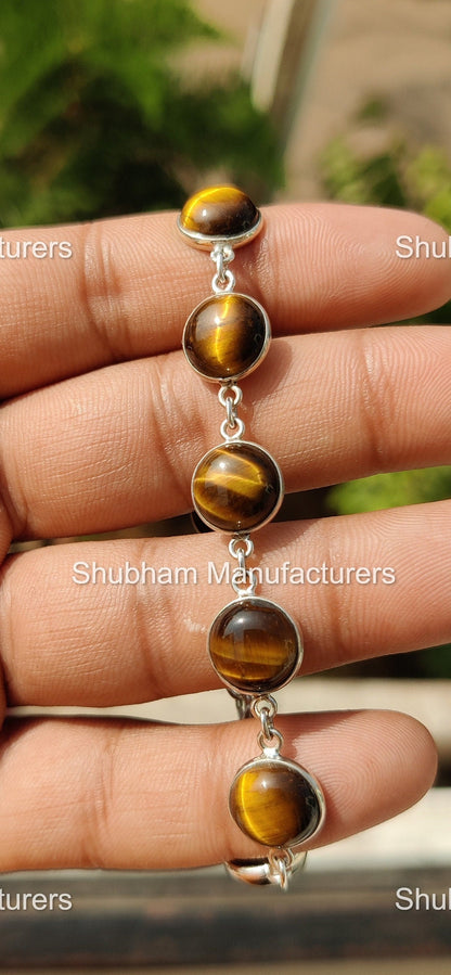 Natural Tiger Eye Bracelet, 925 Sterling Silver Bracelet, Gemstone Adjustable Bracelet, Minimalist Jewelry for Her, Healing Crystal Bracelet