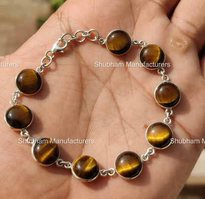 Natural Tiger Eye Bracelet, 925 Sterling Silver Bracelet, Gemstone Adjustable Bracelet, Minimalist Jewelry for Her, Healing Crystal Bracelet