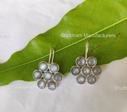 Natural Gray Moonstone Earrings, 925 Sterling Silver Earrings, Gemstone Dangle Earrings, Healing Moonstone Jewelry, Handmade Boho Earrings
