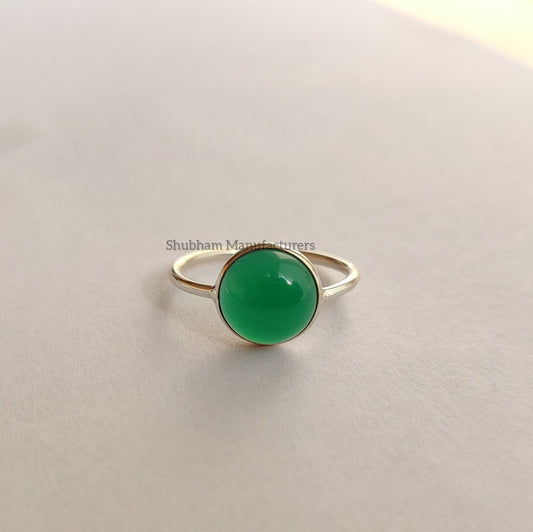 Natural Green Onyx Ring, 925 Sterling Silver Ring, December Birthstone Jewelry, Handmade Gemstone Ring, Round Shaped Ring for Women and Girl