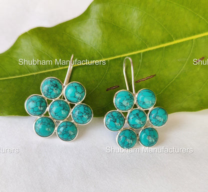 Turquoise Earrings, 925 Sterling Silver Earrings, Turquoise Drop Earrings, Blue Gemstone Earrings, Unique Design Earrings, Wedding Earrings