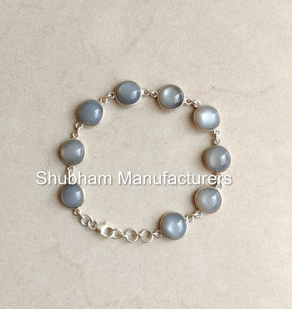 Natural Gray moonstone Bracelet, 925 Sterling Silver Bracelet, Healing Gemstone Adjustable Bracelet, June Birthstone Jewelry for Women