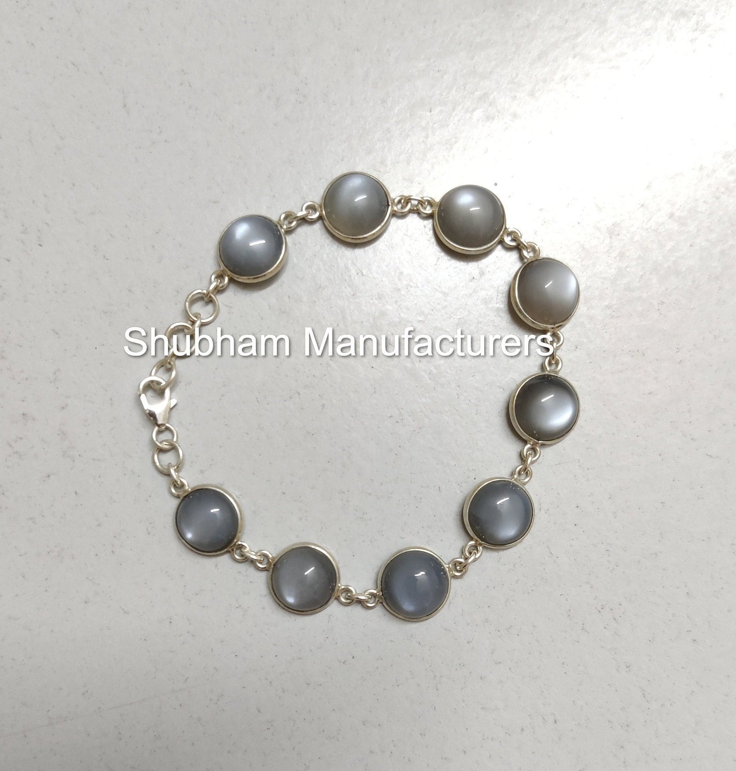 Natural Gray moonstone Bracelet, 925 Sterling Silver Bracelet, Healing Gemstone Adjustable Bracelet, June Birthstone Jewelry for Women