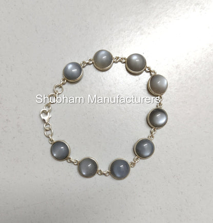 Natural Gray moonstone Bracelet, 925 Sterling Silver Bracelet, Healing Gemstone Adjustable Bracelet, June Birthstone Jewelry for Women