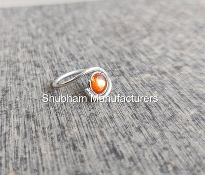 Sun Stone Ring, 925 Sterling Silver Ring, Sunstone Jewelry, Natural Gemstone Ring, Silver Birthstone Ring, Handmade Gift for Her,Bypass Ring