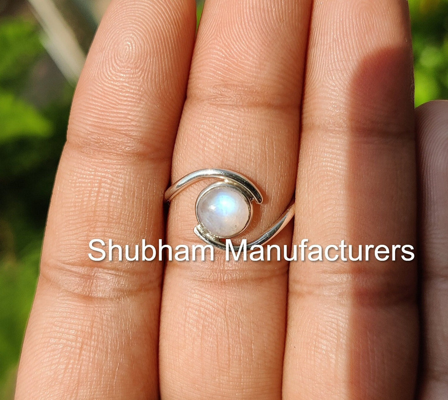 Natural Rainbow Moonstone Ring, 925 Sterling Silver Ring, Blue Fire Moonstone Ring, Birthstone Jewelry, Blue Moonstone Bypass Ring for Her