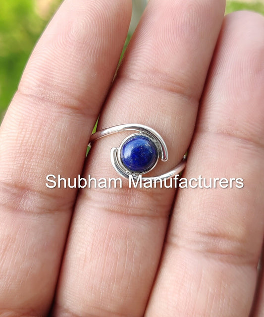 Genuine Lapis Lazuli Ring, 925 Sterling Silver Ring, Bypass Gemstone Ring, January Birthstone Ring, Blue Lapis Jewelry, Simple Everyday Ring