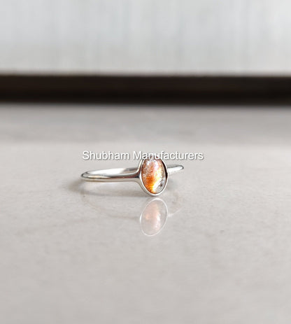 Natural Sun stone Ring, 925 Sterling Silver Ring, Simple Everyday Ring for Her, Sunstone Crystal Ring, Orange Stone Jewelry, Tiny Ring