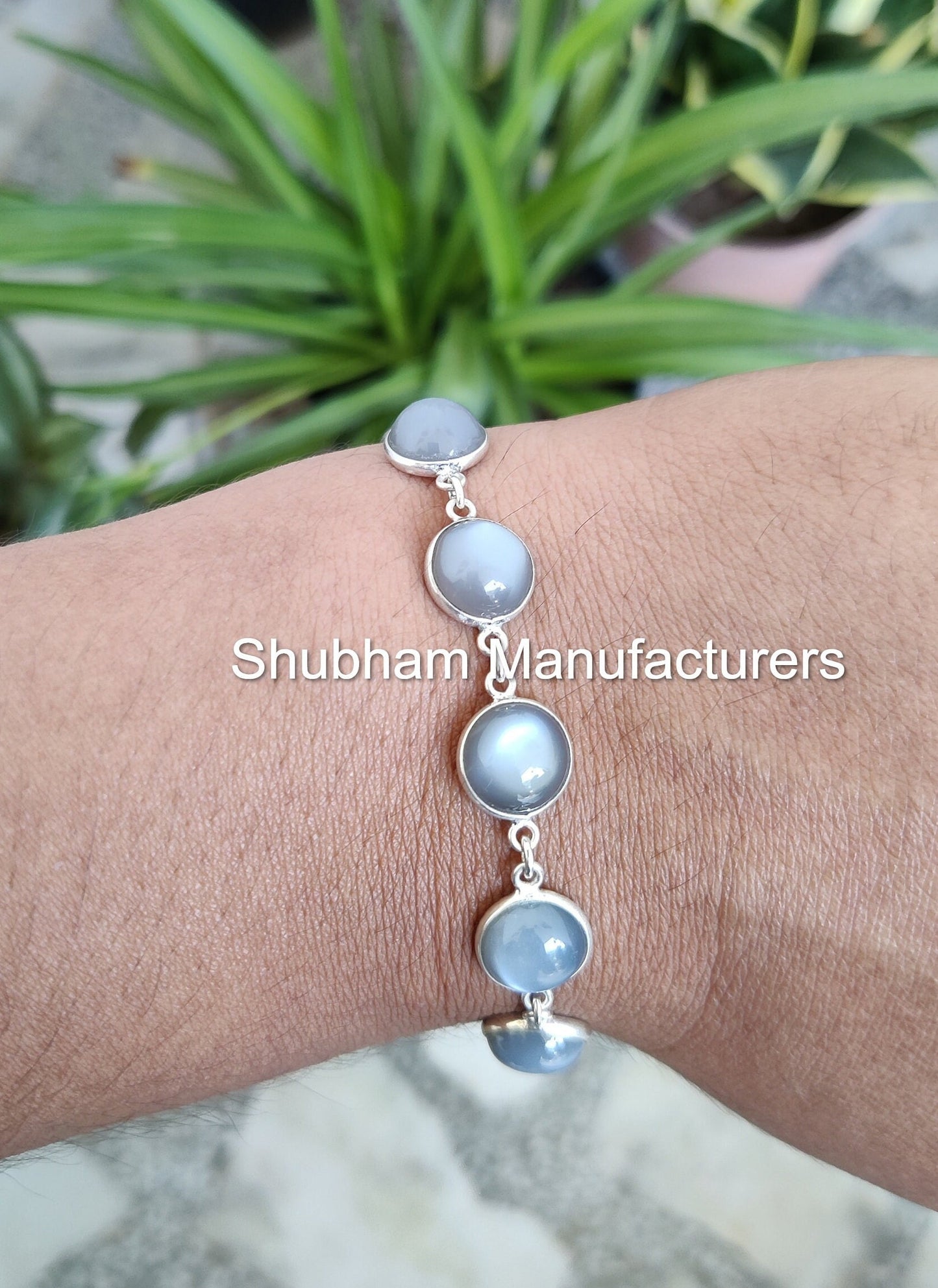 Natural Gray moonstone Bracelet, 925 Sterling Silver Bracelet, Healing Gemstone Adjustable Bracelet, June Birthstone Jewelry for Women