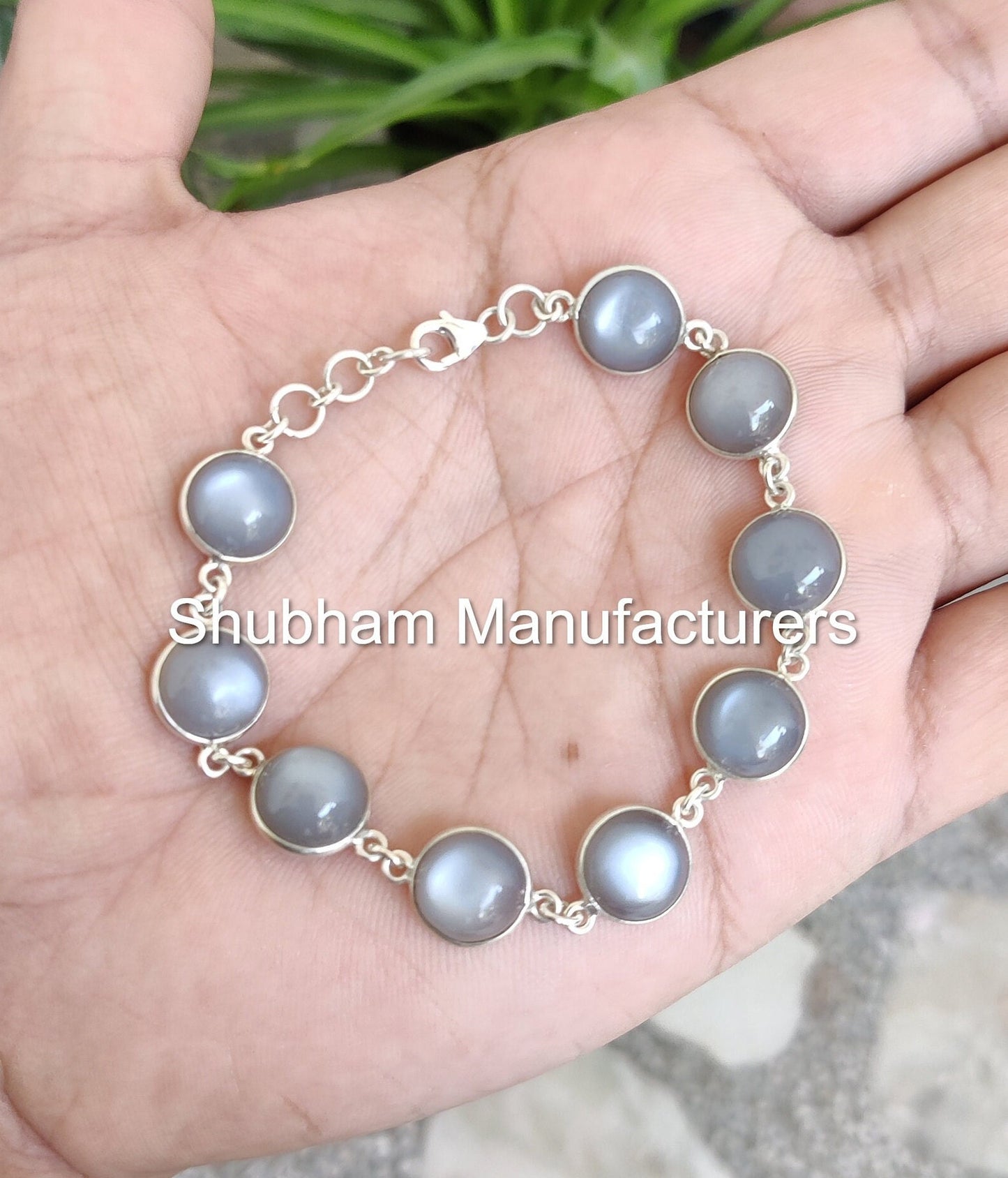 Natural Gray moonstone Bracelet, 925 Sterling Silver Bracelet, Healing Gemstone Adjustable Bracelet, June Birthstone Jewelry for Women