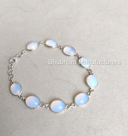 925 Sterling Silver Milky Opalite Bracelet, Adjustable Gemstone Bracelet, Opalite Jewelry, Minimalist Stone Jewelry,Healing Crystal Bracelet