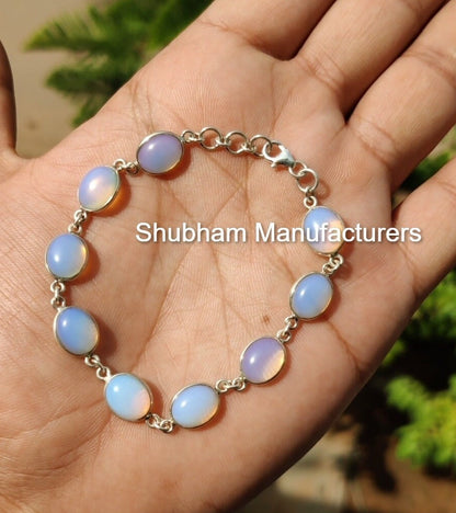 925 Sterling Silver Milky Opalite Bracelet, Adjustable Gemstone Bracelet, Opalite Jewelry, Minimalist Stone Jewelry,Healing Crystal Bracelet