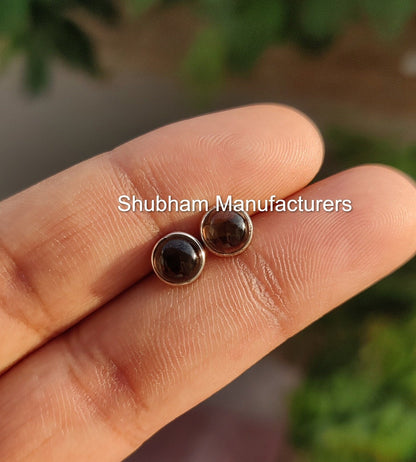 Smoky Quartz Stud Earrings, 925 Sterling Silver Studs, Tiny Post Earrings, Minimalist Style Earrings, Brown Gemstone Earrings, 6mm Studs