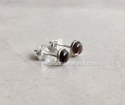 Smoky Quartz Stud Earrings, 925 Sterling Silver Studs, Tiny Post Earrings, Minimalist Style Earrings, Brown Gemstone Earrings, 6mm Studs