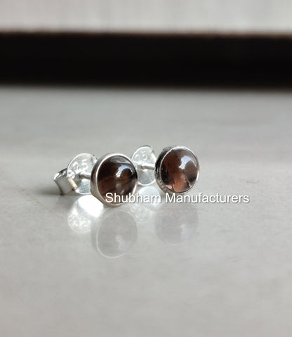 Smoky Quartz Stud Earrings, 925 Sterling Silver Studs, Tiny Post Earrings, Minimalist Style Earrings, Brown Gemstone Earrings, 6mm Studs