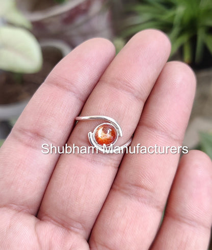 Sun Stone Ring, 925 Sterling Silver Ring, Sunstone Jewelry, Natural Gemstone Ring, Silver Birthstone Ring, Handmade Gift for Her,Bypass Ring