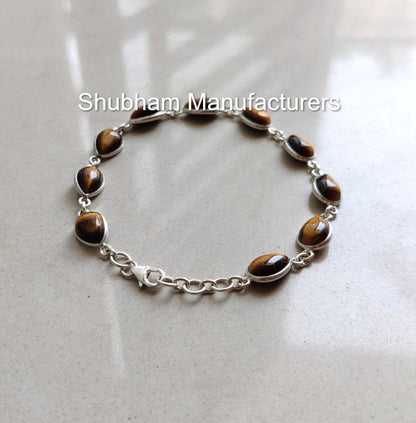 Tiger Eye 925 Sterling Silver Bracelet, Brown Gemstone Adjustable Bracelet, Tiger Eye Handmade Jewelry, Birthstone Bracelet for Women