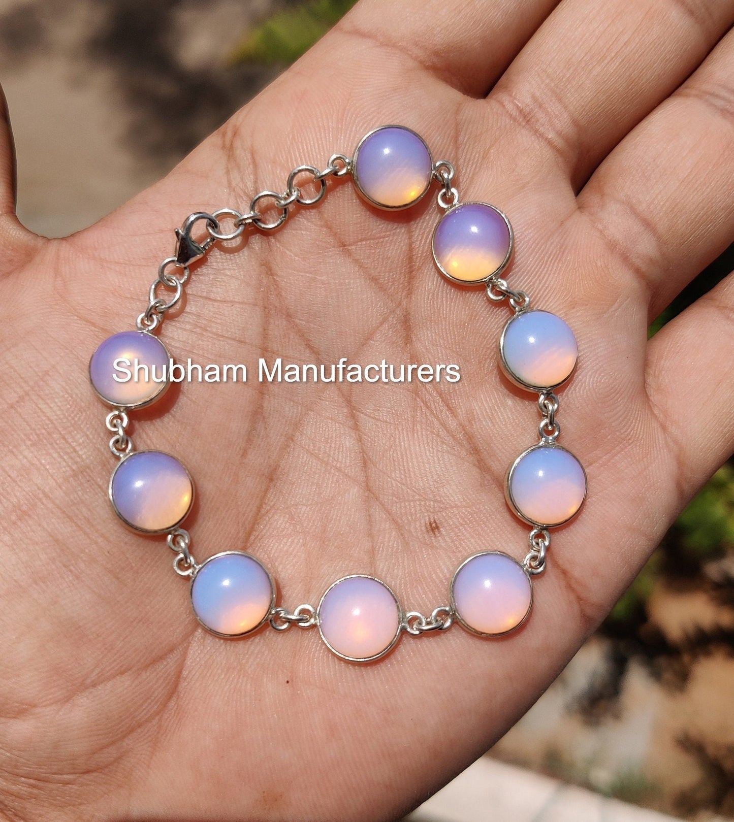 Milky Opalite 925 Sterling Silver Bracelet, Silver Chain Bracelet, Gemstone Adjustable Bracelet, Handmade Jewelry, Round Shape Bracelet