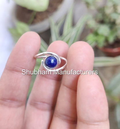 Genuine Lapis Lazuli Ring, 925 Sterling Silver Ring, Bypass Gemstone Ring, January Birthstone Ring, Blue Lapis Jewelry, Simple Everyday Ring