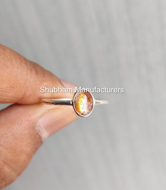 Natural Sun stone Ring, 925 Sterling Silver Ring, Simple Everyday Ring for Her, Sunstone Crystal Ring, Orange Stone Jewelry, Tiny Ring