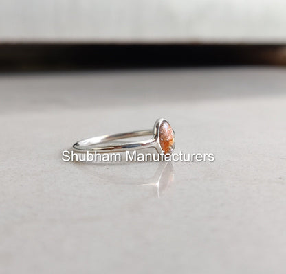 Natural Sun stone Ring, 925 Sterling Silver Ring, Simple Everyday Ring for Her, Sunstone Crystal Ring, Orange Stone Jewelry, Tiny Ring