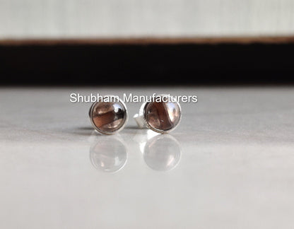 Smoky Quartz Stud Earrings, 925 Sterling Silver Studs, Tiny Post Earrings, Minimalist Style Earrings, Brown Gemstone Earrings, 6mm Studs